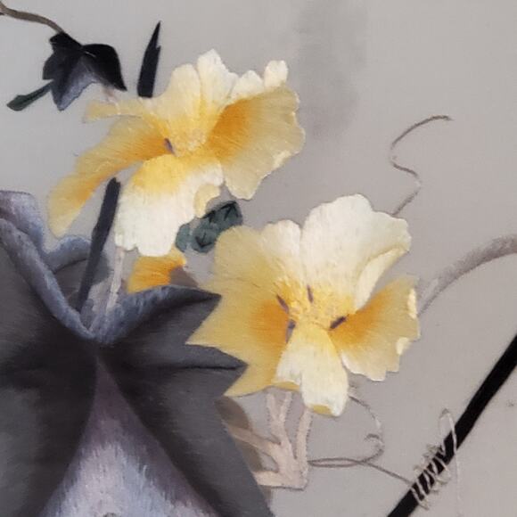 Chinese Silk Screen Embroidery Glass Inlaid Table Screen 16x12 Inch Framed - Picture 3 of 5